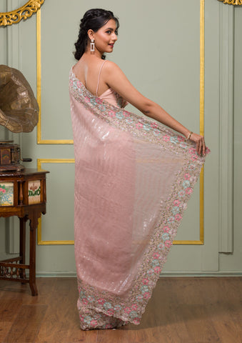 Net saree embellished with sequin - Peach – HouseOfAnupama